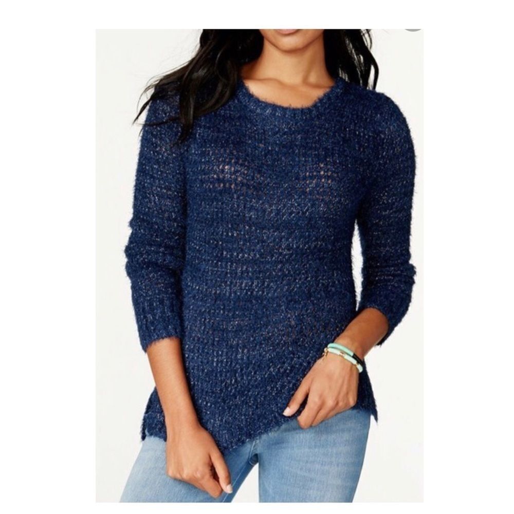 Rampage Long Sleeves Metallic Open Knit Sweater L